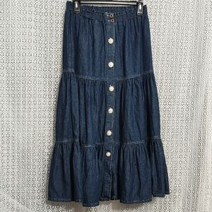 Elegant Denim Tiered Maxi Skirt